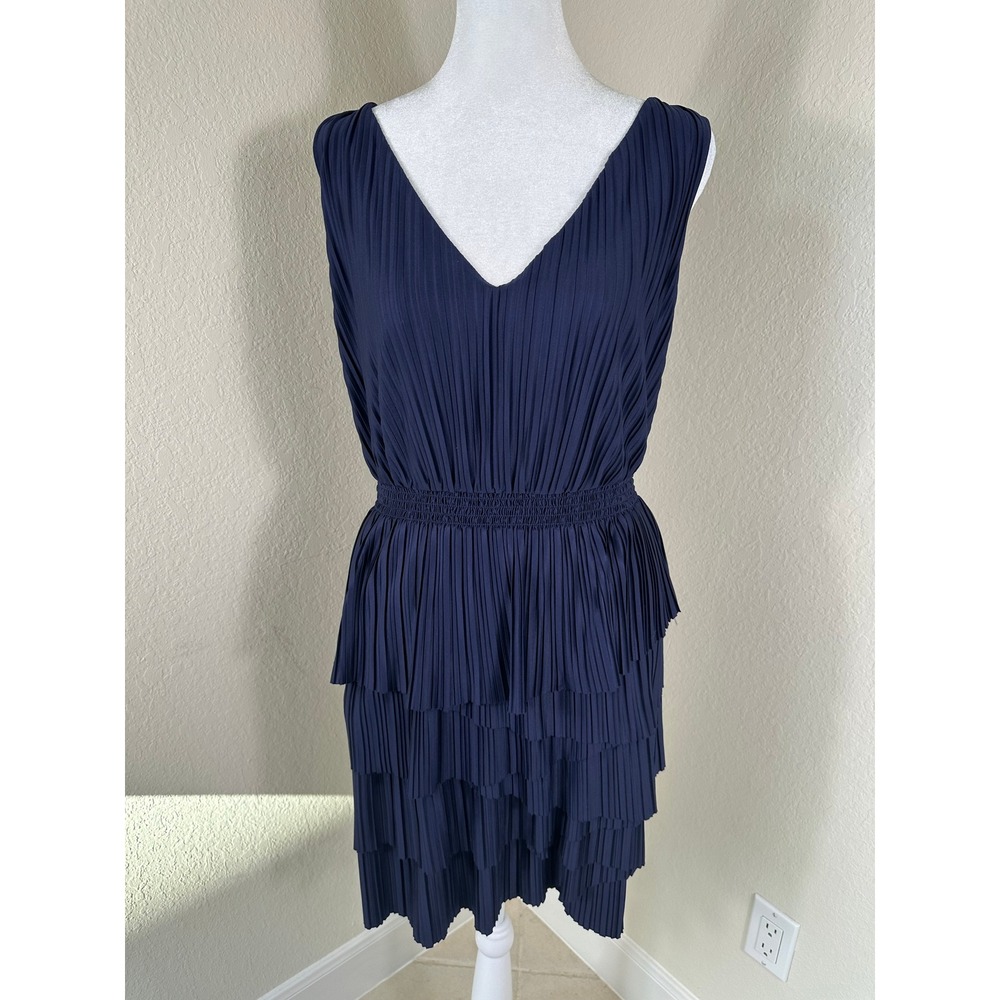 Banana Republic Sleeveless Pleated Dress Women XSP Navy Blue Tiered Cocktail